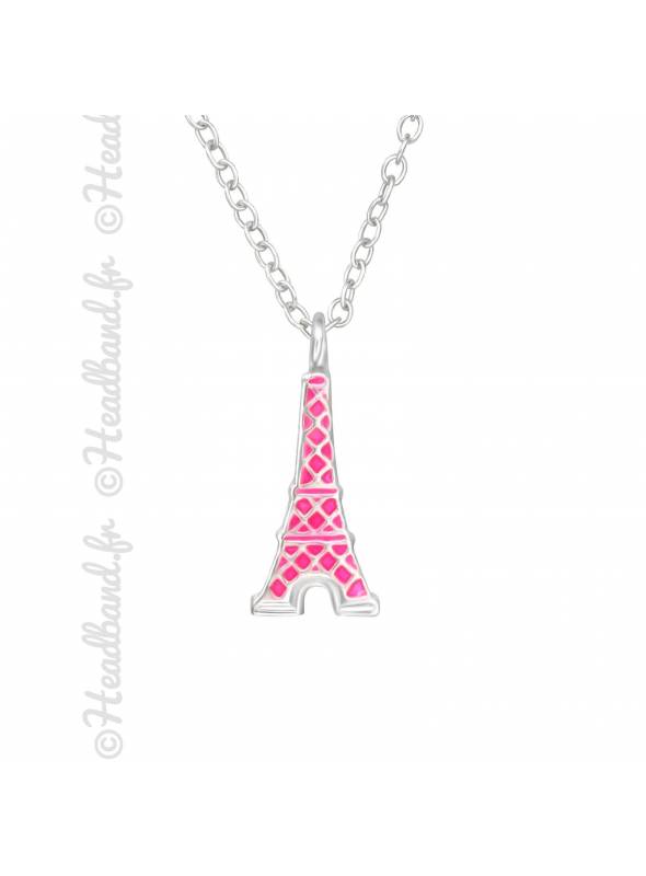 Collier enfant tour Eiffel rose argent 925