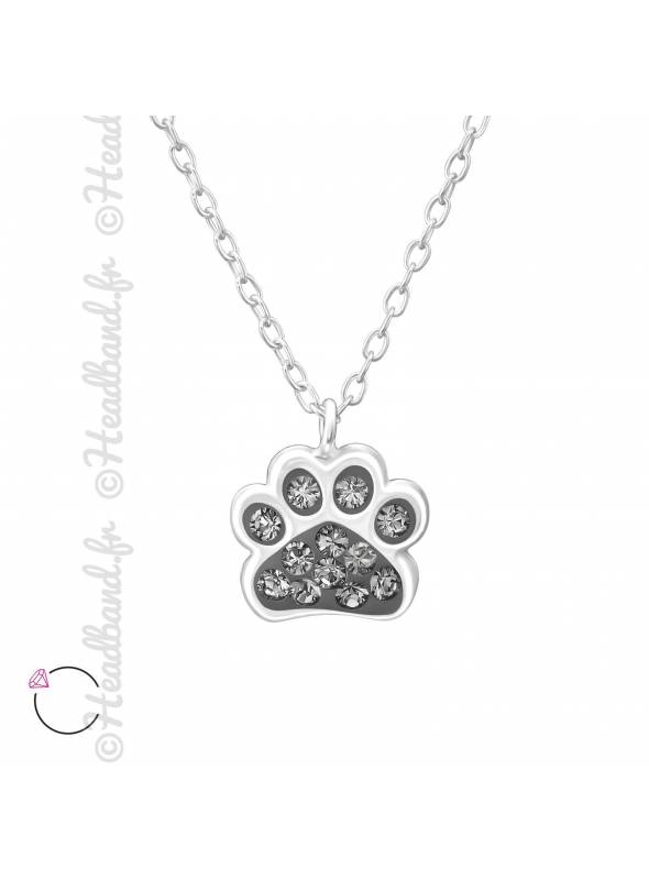 Collier patte grise avec cristaux Swarovski