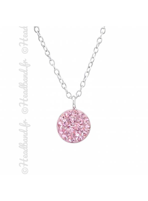 Collier rond strass cristaux rose argent 925
