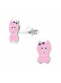 Boucles d'oreille fille chien rose argent