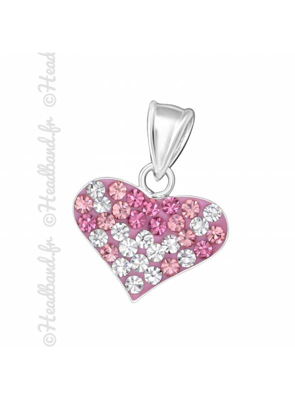 Pendentif enfant coeur cristaux rose argent