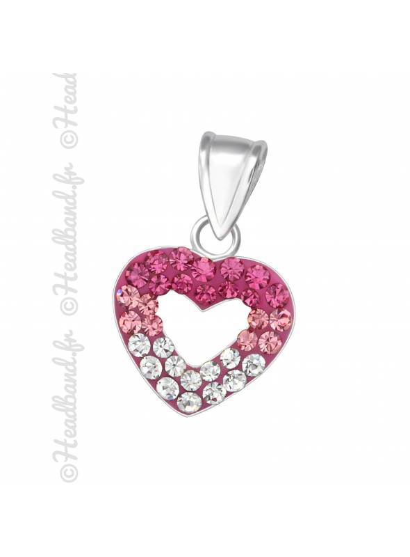 Pendentif ajouré coeur strass rose argent