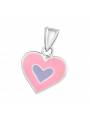 Pendentif coeur bicolore mauve et rose argent