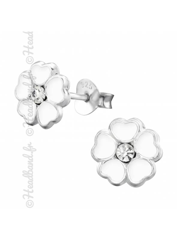Boucles d'oreilles enfant flower blanc argent