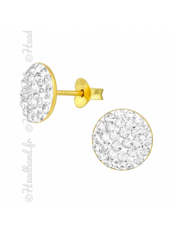 Clous d'oreilles rond strass blanc plaqué or