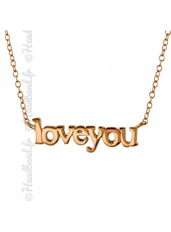 Collier love you inscription plaqué or rose