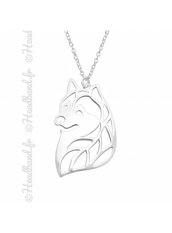 Collier chien husky ajouré argent 925