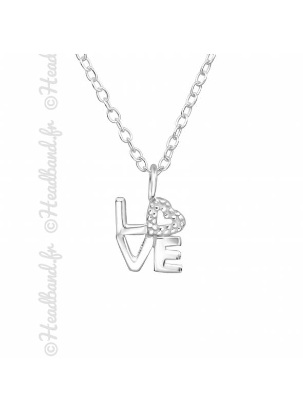 Collier pendentif mot love argent 925