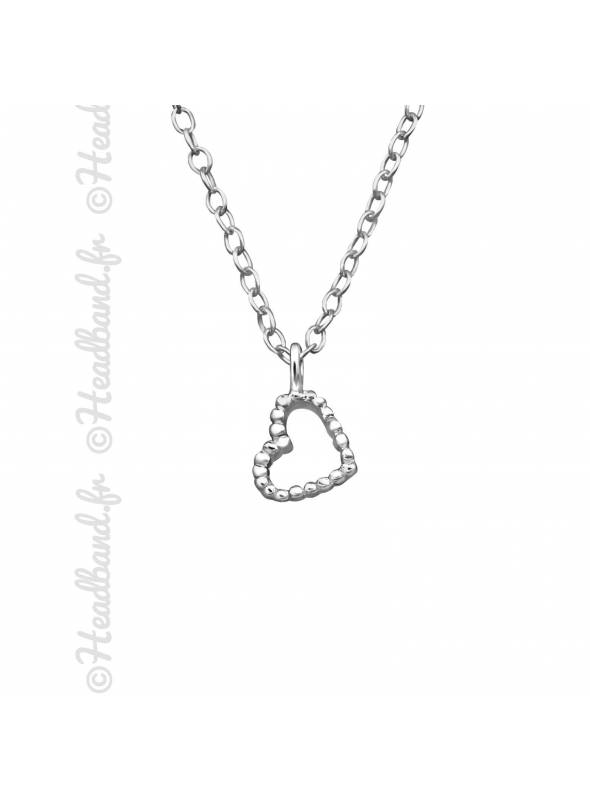 Collier coeur contour strass argent 925