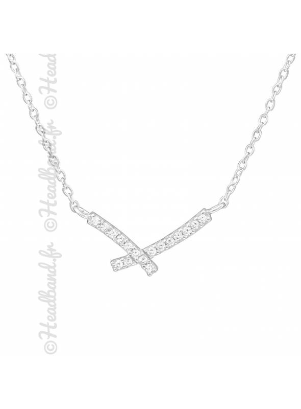 Collier croisé strass blanc argent 925