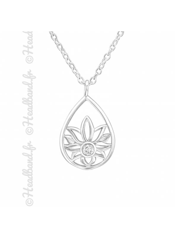 Collier médaillon ovale fleur argent 925