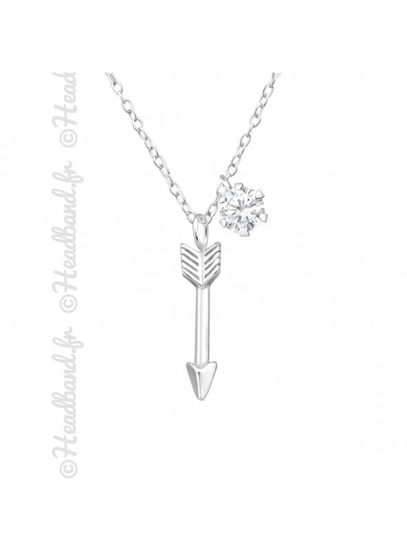 Collier flèche cristal zirconium argent 925