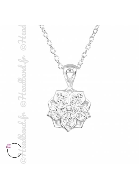 Collier fleur strass argent avec cristaux Swarovski