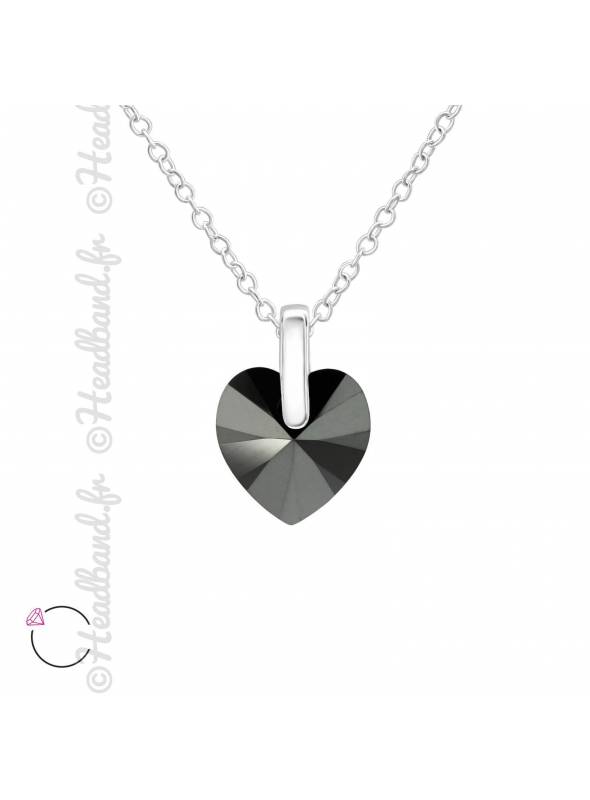 Collier coeur avec cristal Swarovski silver night