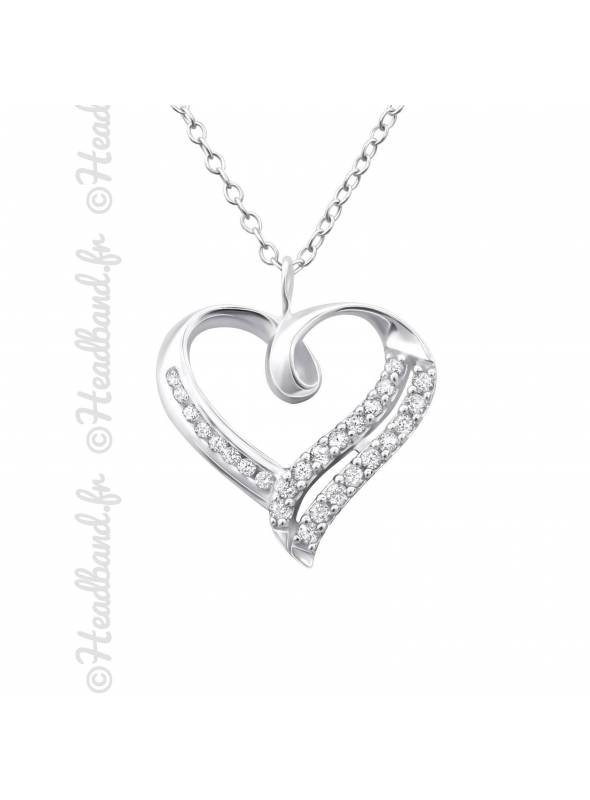 Collier coeur pavé de cristaux blanc argent 925