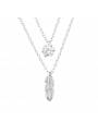 Collier double feuille et cristal argent 925