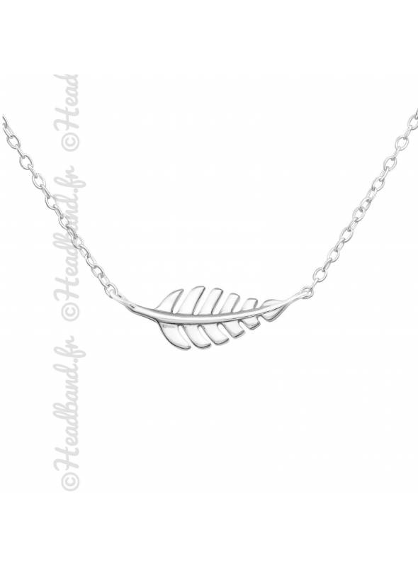 Collier feuille horizontale nervures argent 925