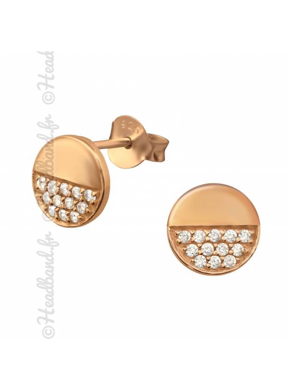 Clous d'oreilles rond strass CZ plaqué or rose