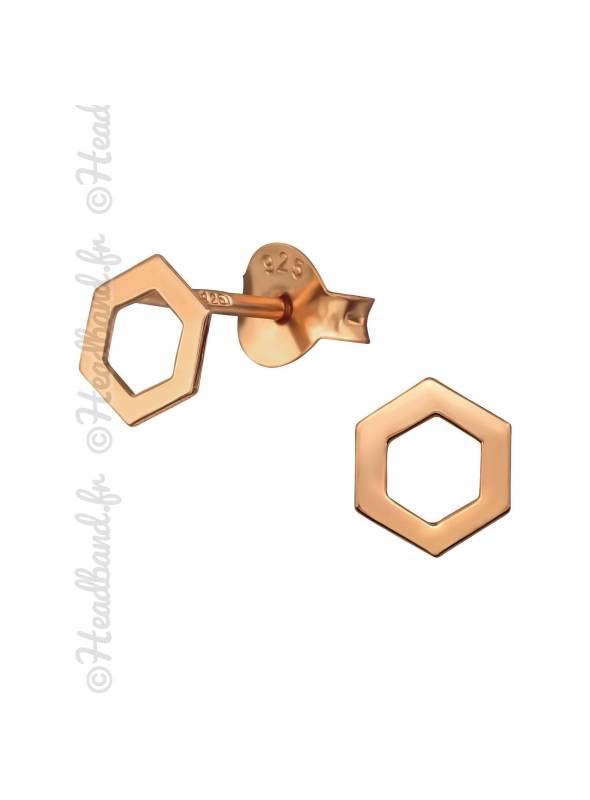 Clous d'oreilles hexagone plaqué or rose
