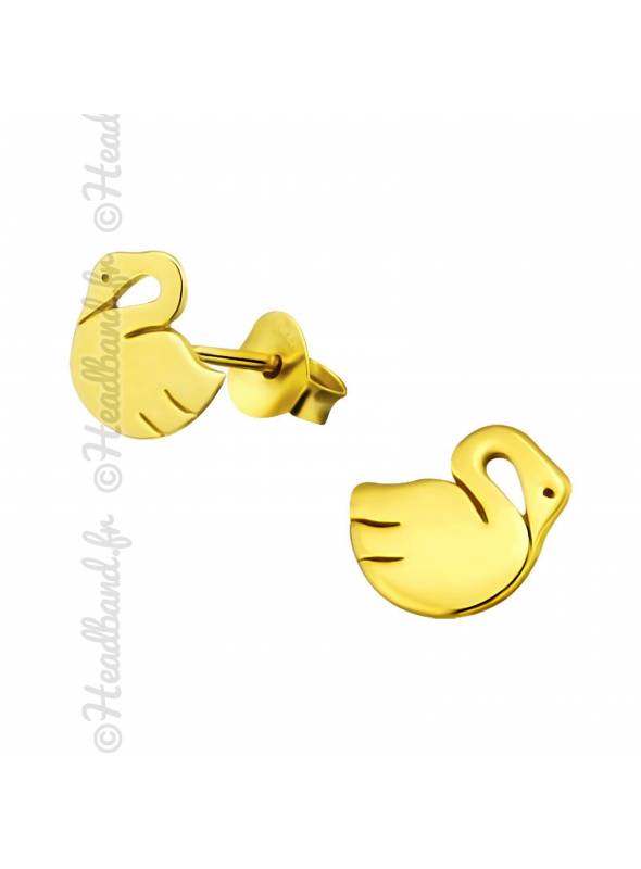 Boucles d'oreilles puces cygne plaqué or