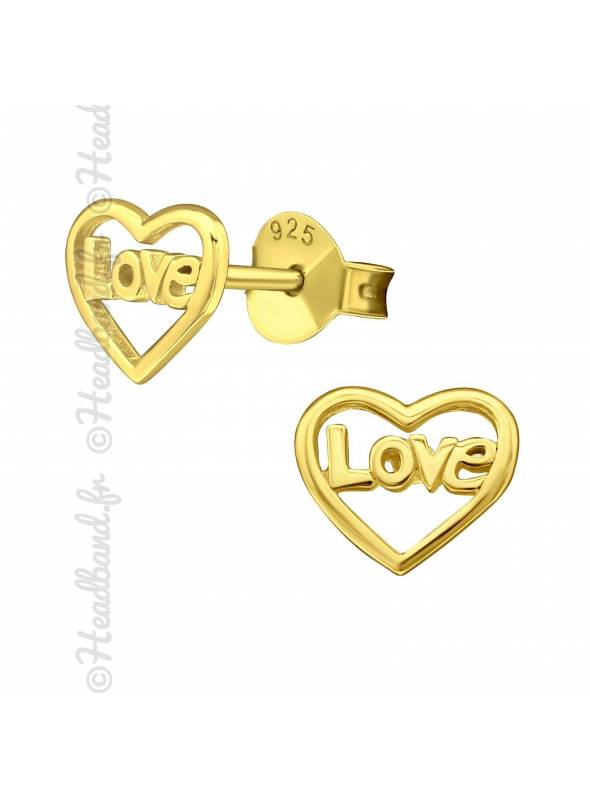 Boucles d'oreilles puces love coeur plaqué or