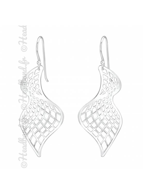 Boucles d'oreilles vagues quadrillage argent