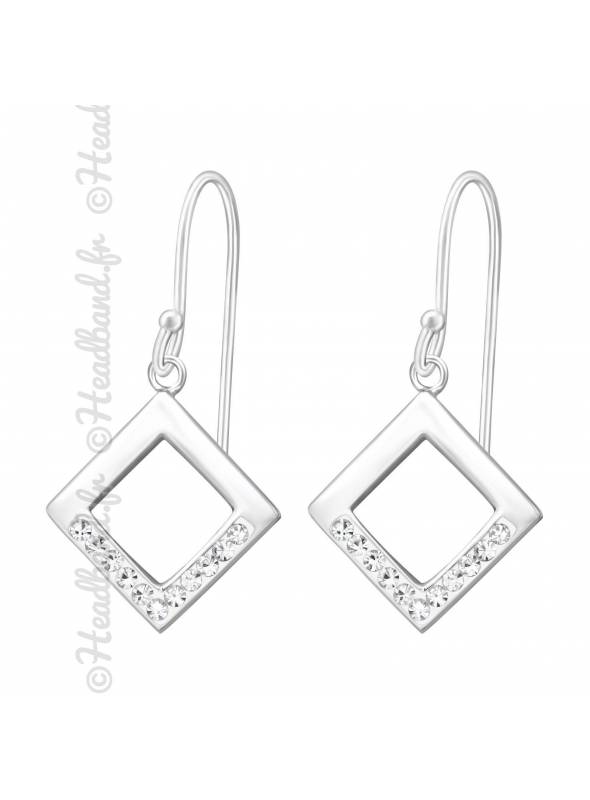 Boucles d'oreilles losange cristaux argent 925