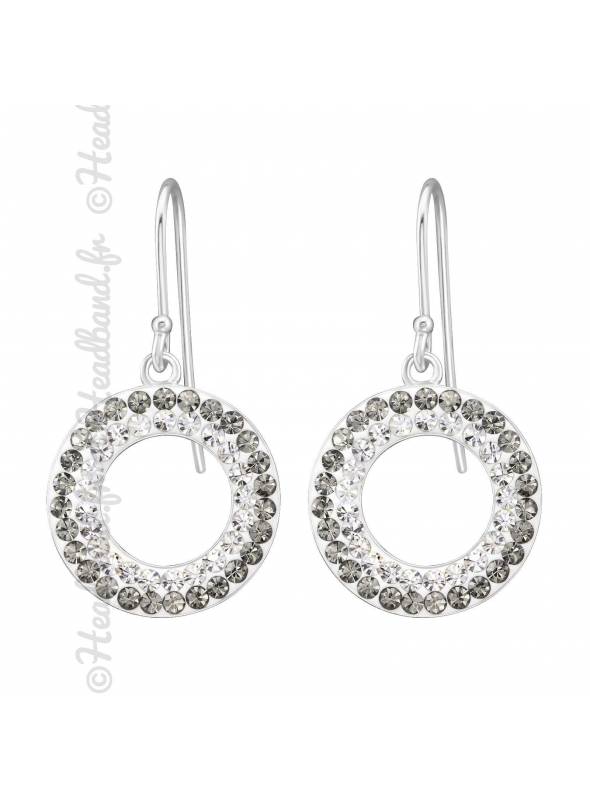 Boucles d'oreilles rond cristaux blanc gris argent