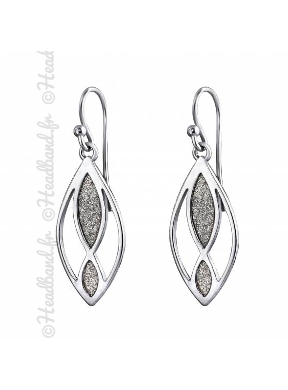 Boucles d'oreilles torsades paillettes grises en argent