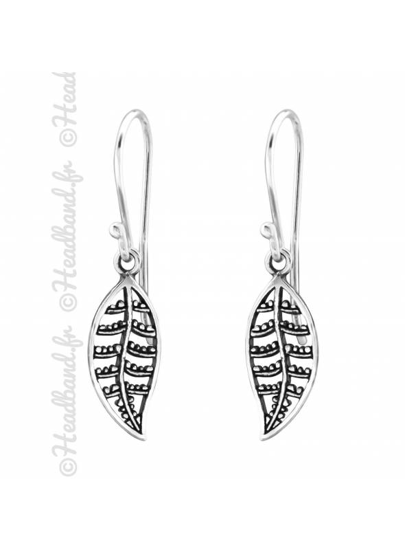 Boucles d'oreilles feuille Bali en argent