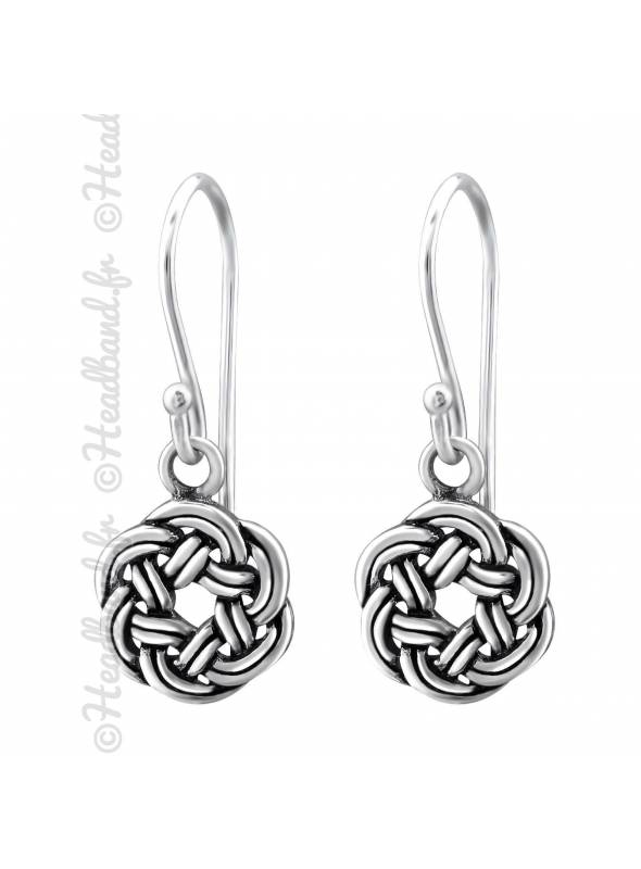 Boucles d'oreilles noeud circulaire celte en argent