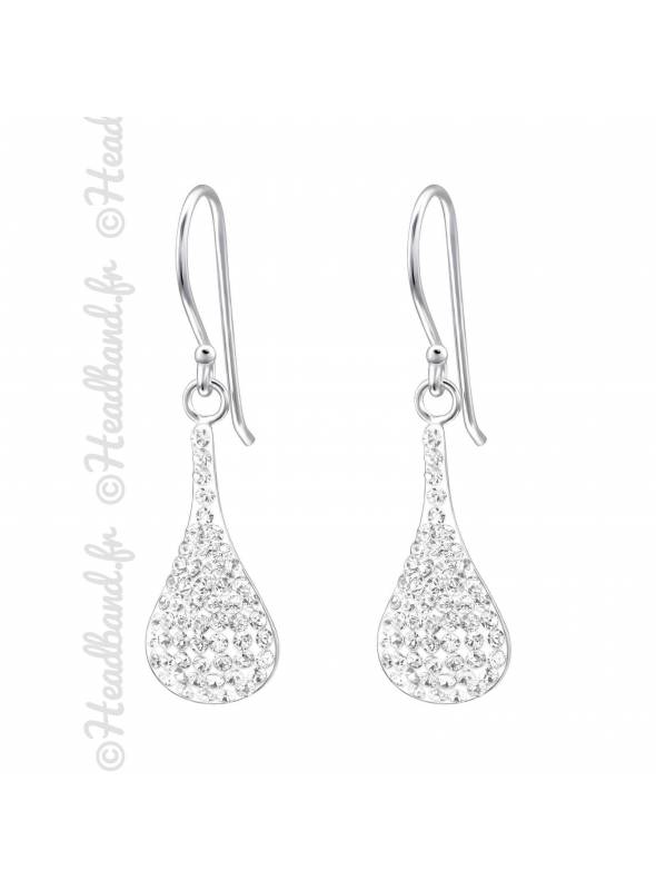 Boucles d'oreilles rivière strass blanc en argent