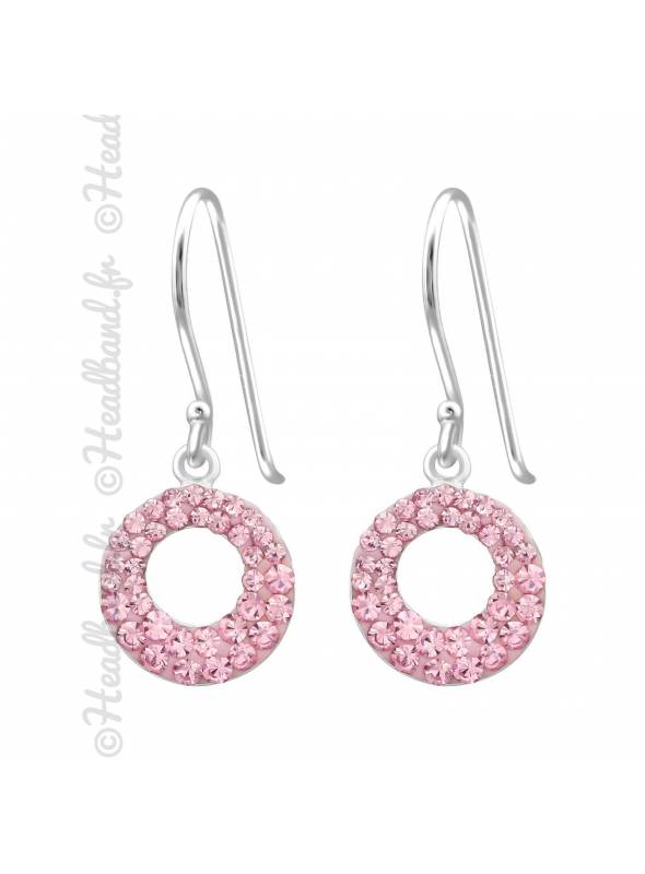 Boucles d'oreilles rond strass rose en argent