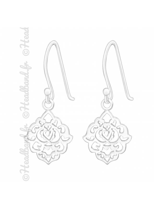 Boucles d'oreilles losange estampe rétro en argent