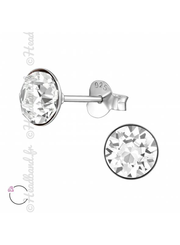 Boucles perle grise avec cristal Swarovski blanc