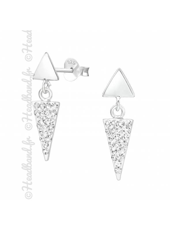 Clous d'oreilles pendant triangle strass en argent