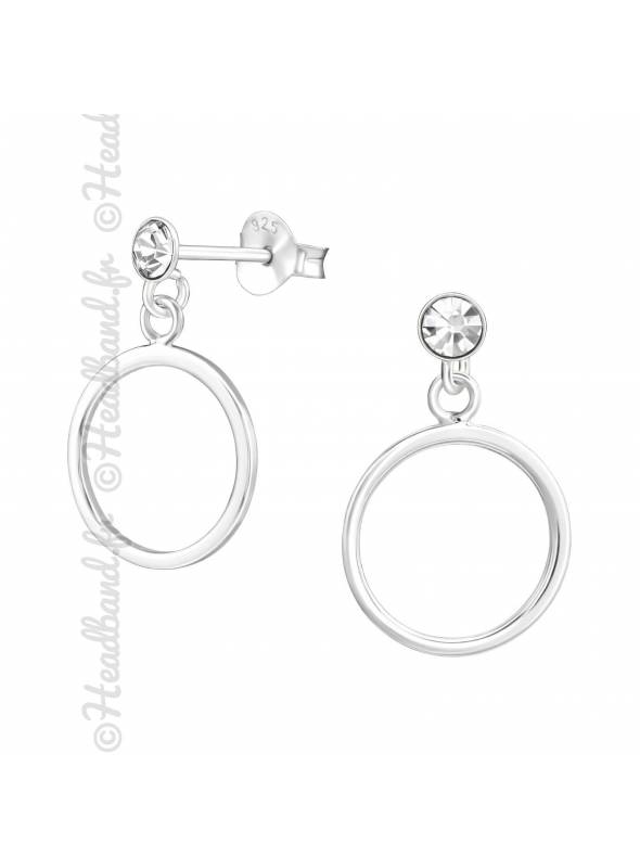 Clous d'oreilles cercle strass en argent