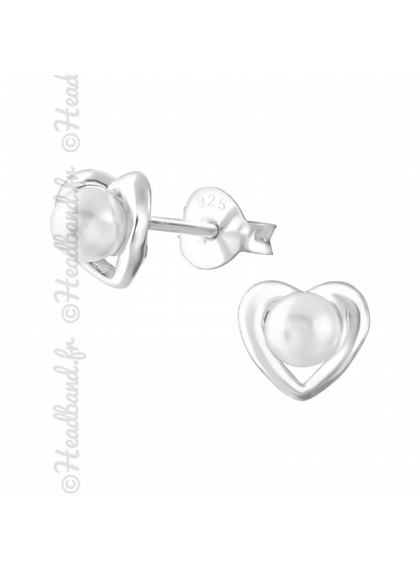 Boucles puces perles coeur en argent