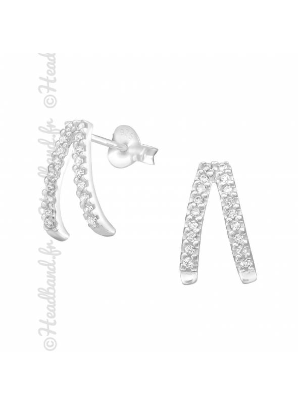 Boucles puces v inversé strass en argent