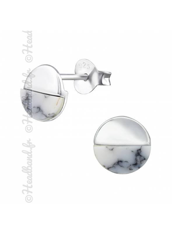 Boucles puces rond howlite en argent