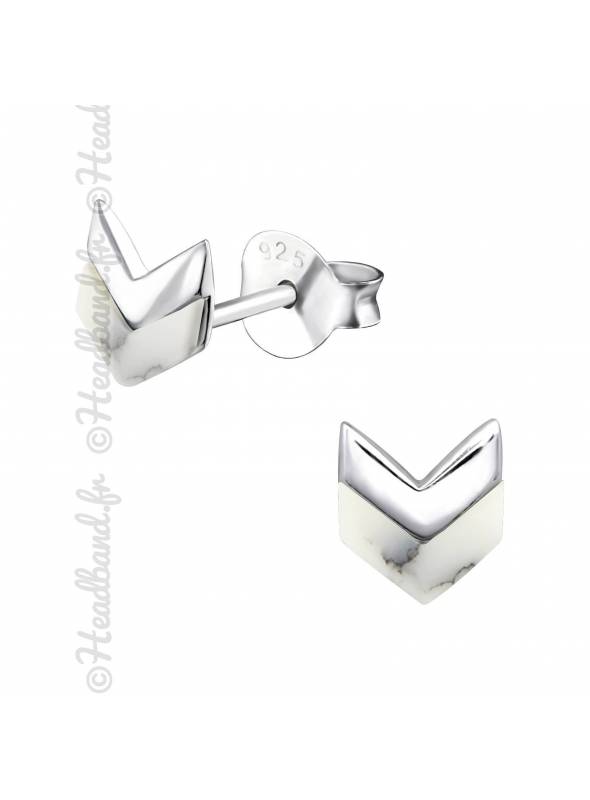 Boucles puces chevrons howlite en argent