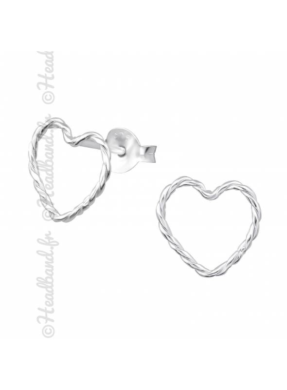 Boucles puces coeur torsadé en argent