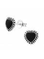 Boucles puces coeur epoxy noir en argent