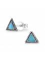 Boucles puces triangle epoxy bleu en argent