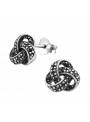 Boucles puces noeud strass noir en argent