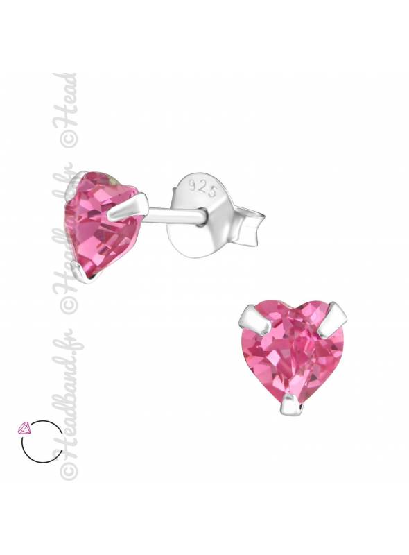 Clous d'oreilles coeur avec cristal Swarovski rose