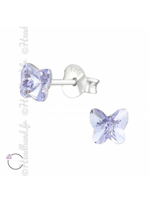 Boucles puces papillon 5 mm avec cristal Swarovski lavande