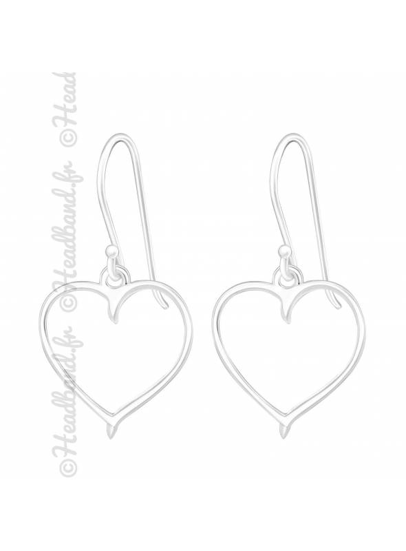 Boucles d'oreilles pendentif coeur en argent