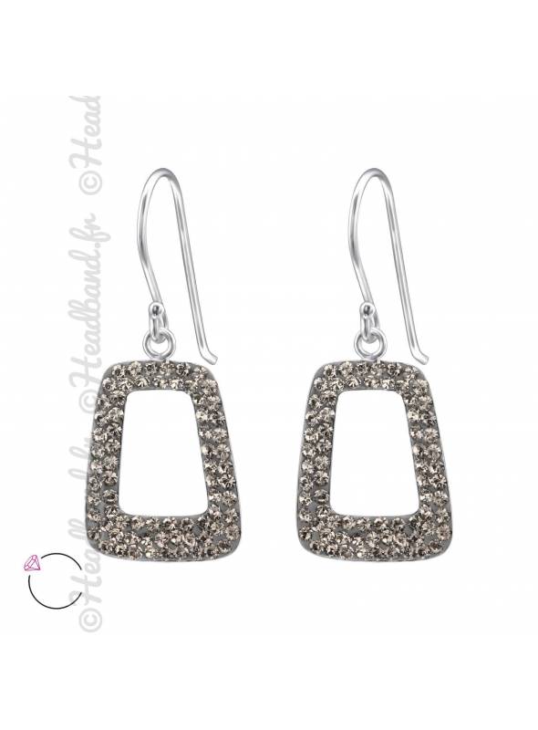 Boucles d'oreilles trapèze avec strass Swarovski grège