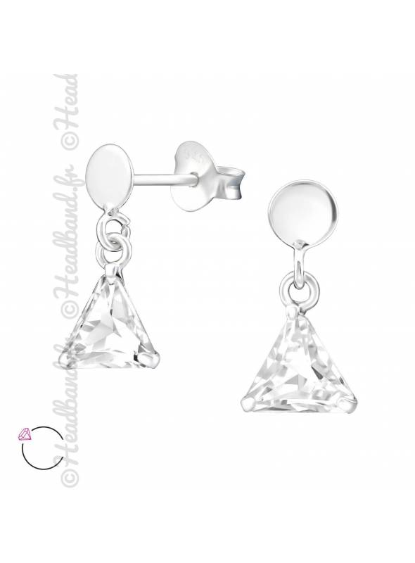 Boucles d'oreilles triangle suspendu avec cristal Swarovski blanc